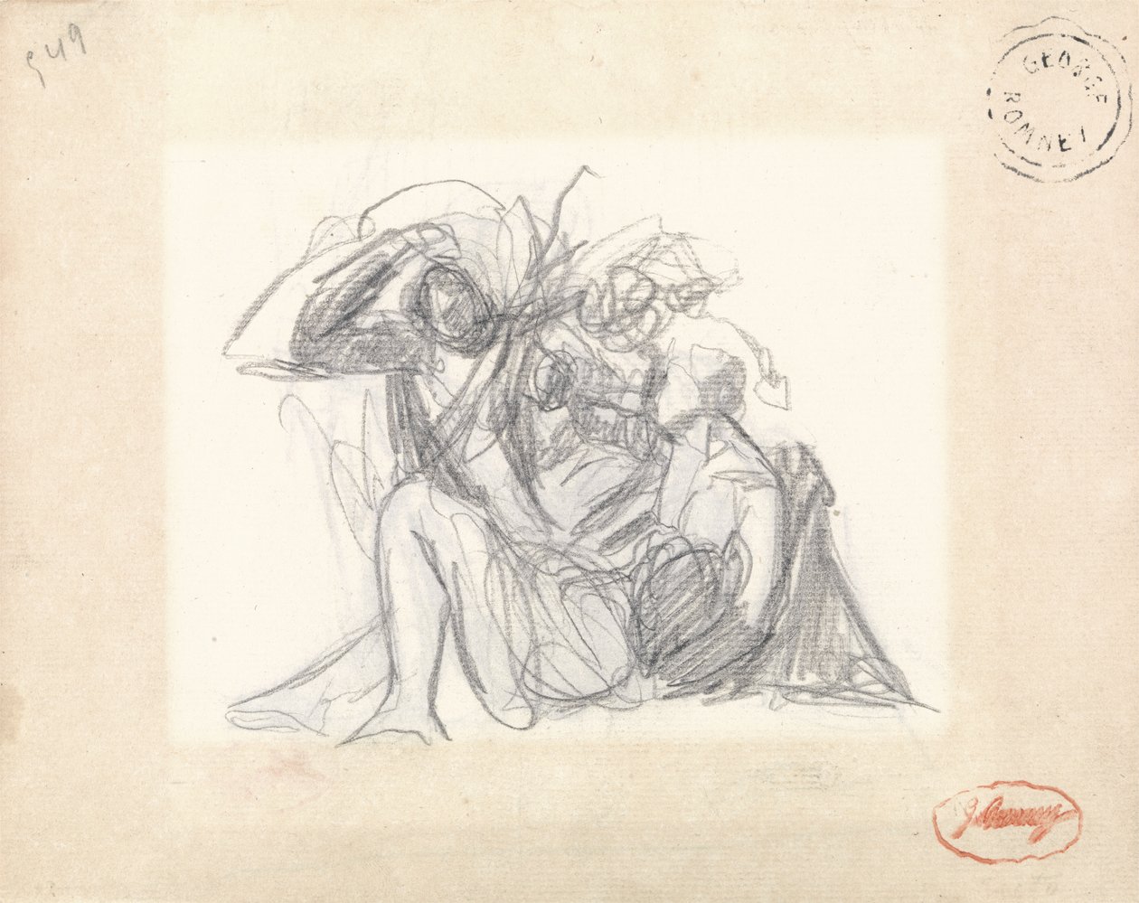 Leżąca Kobieta i inne postacie (grafit na papierze) (patrz 153910) autorstwa George Romney