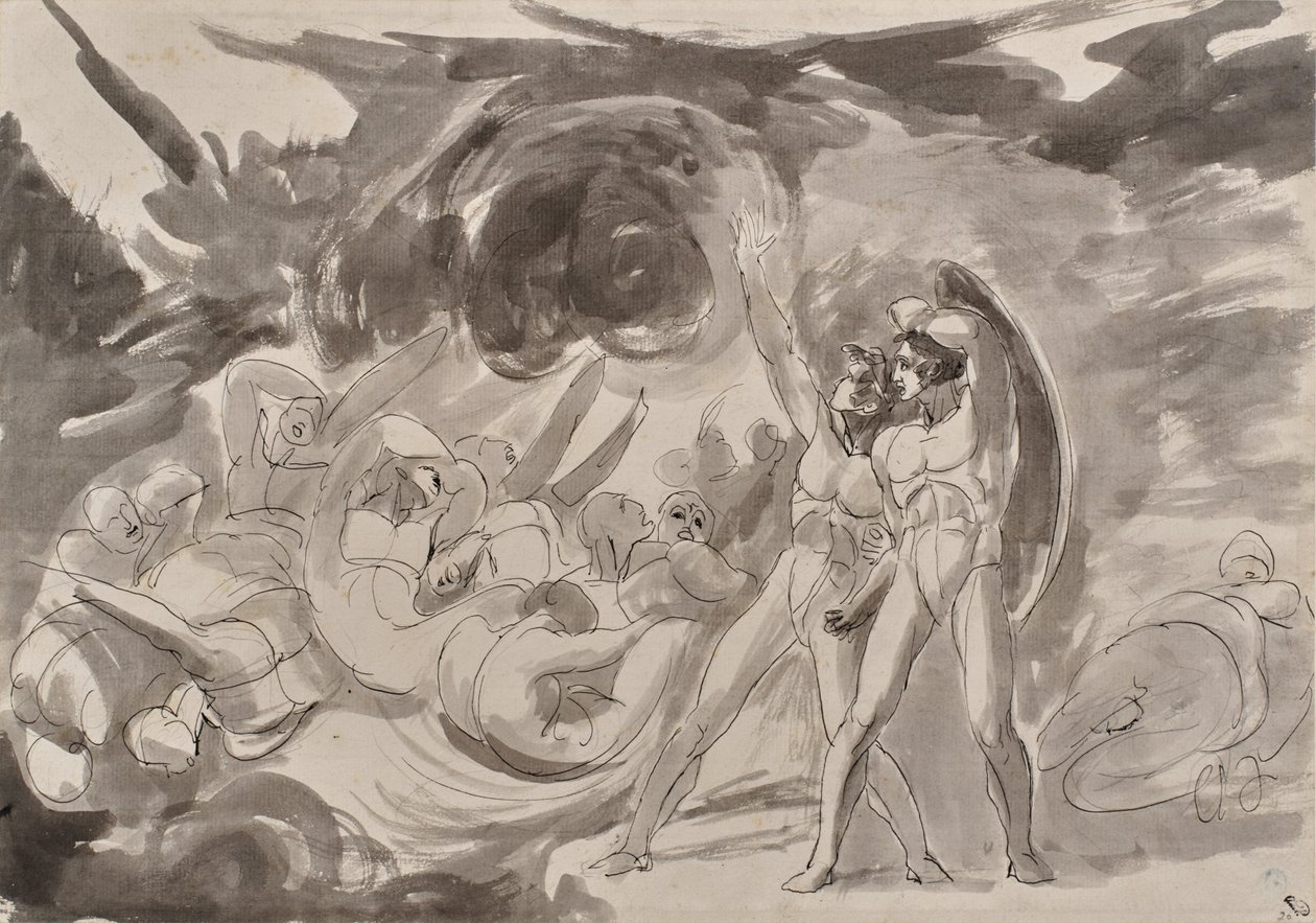 Szatan przygląda się upadłym aniołom autorstwa George Romney