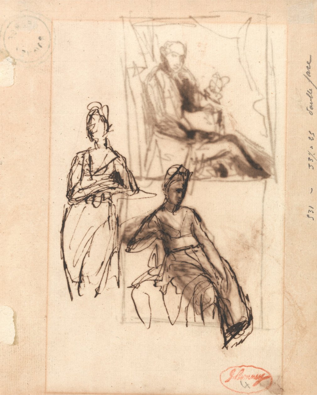 Siedzący mężczyzna i siedząca kobieta autorstwa George Romney