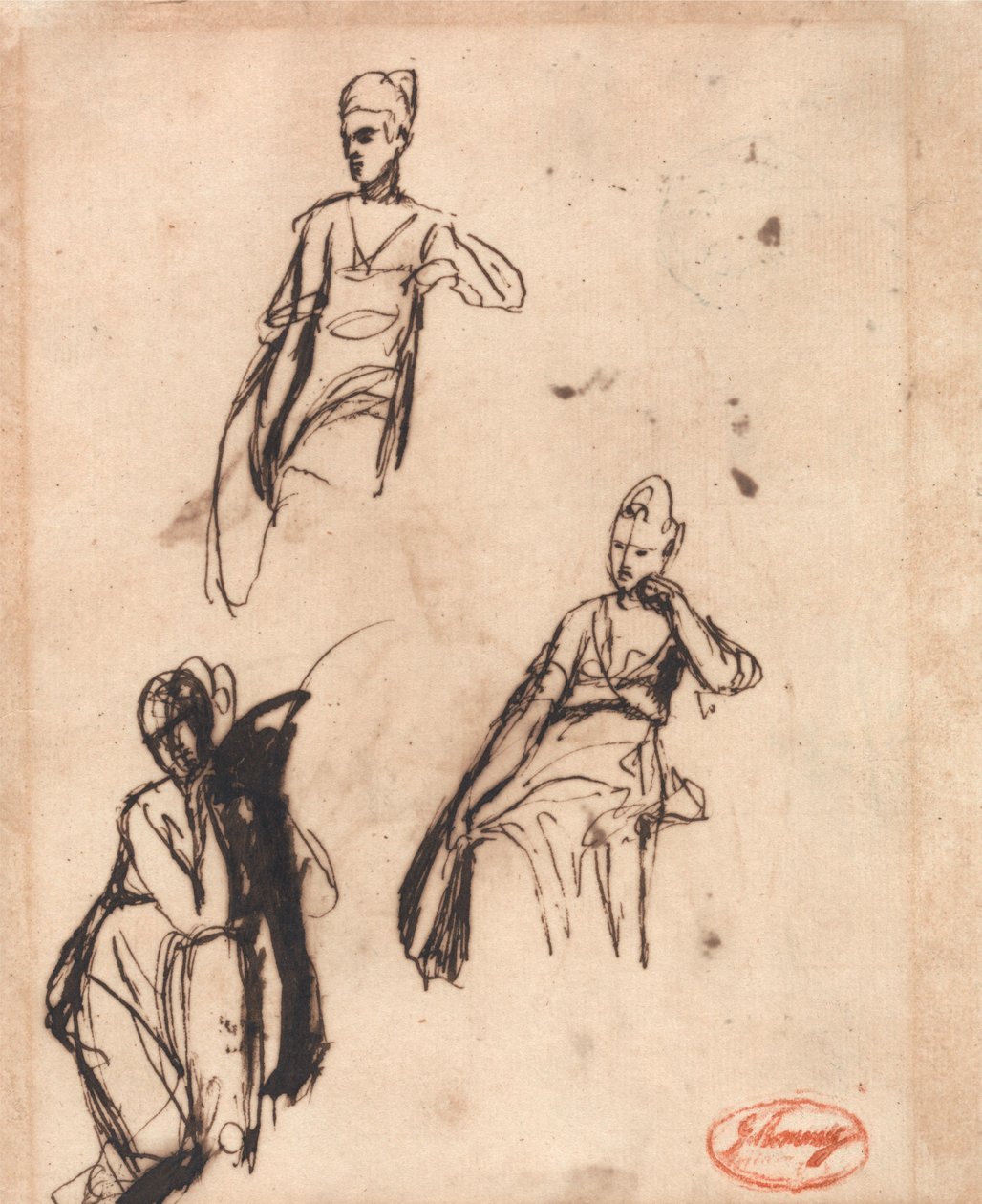 Siedząca kobieta: trzy pozy autorstwa George Romney