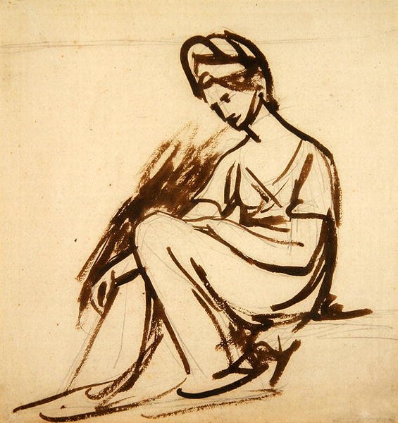 Studium do portretu siedzącej damy (brązowy tusz na ołówku na papierze) autorstwa George Romney