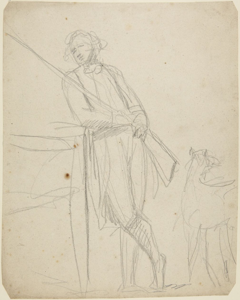 Szkic do pełnopostaciowego portretu mężczyzny trzymającego broń autorstwa George Romney