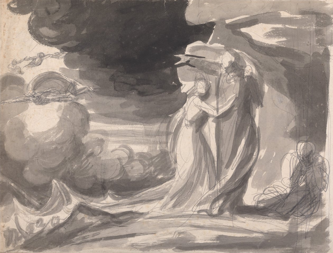 Studium do sceny rozbicia statku z dramatu „Burza”: Prospero i Miranda autorstwa George Romney