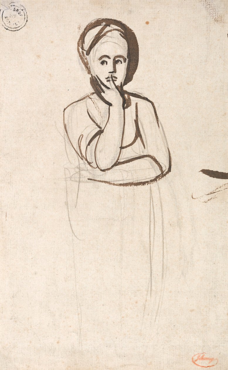 Studium zamyślonej kobiety autorstwa George Romney