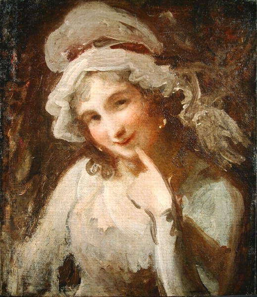 Studium uśmiechniętej młodej kobiety (olej na płótnie) autorstwa George Romney