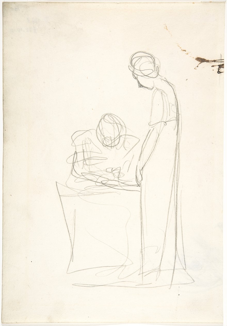 Studium dwóch postaci: jedna siedząca, druga stojąca (recto). Studium głowy patrzącej w górę (verso) autorstwa George Romney