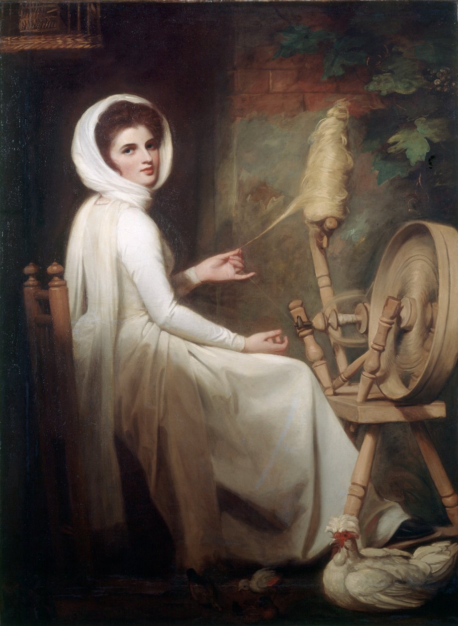 Spinstress Lady Emma Hamilton przy kołowrotku autorstwa George Romney