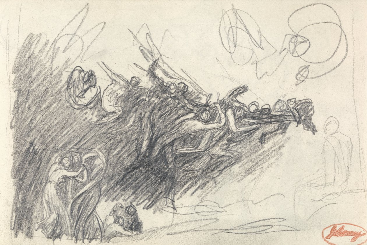 Trzy łaski i diabły szydzą z Chrystusa za „Kuszenie Chrystusa” (grafit na papierze tkanym) autorstwa George Romney