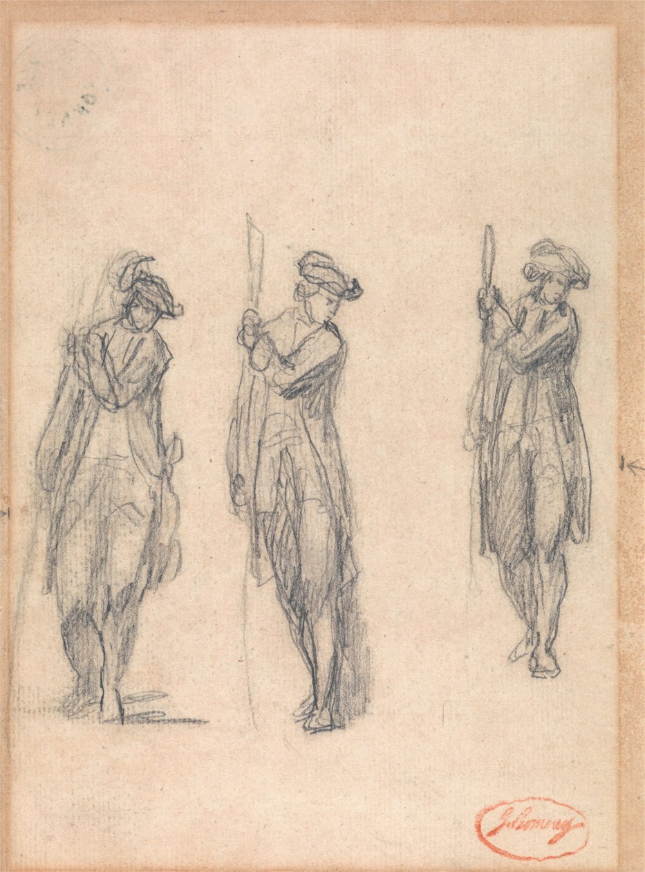 Trzy szkice mężczyzny w mundurze autorstwa George Romney