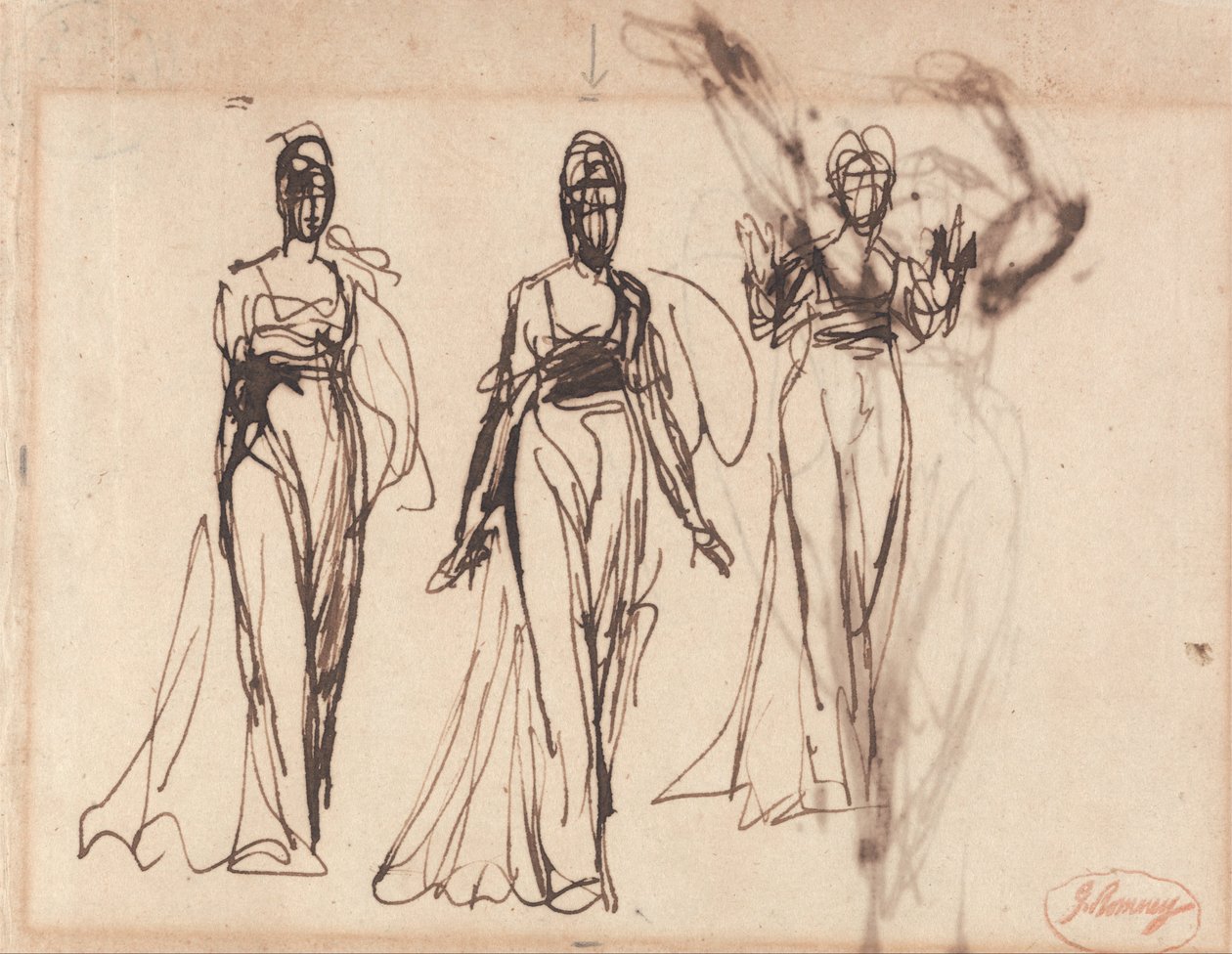 Trzy studia stojącej kobiety, prawdopodobnie Lady MacBeth autorstwa George Romney