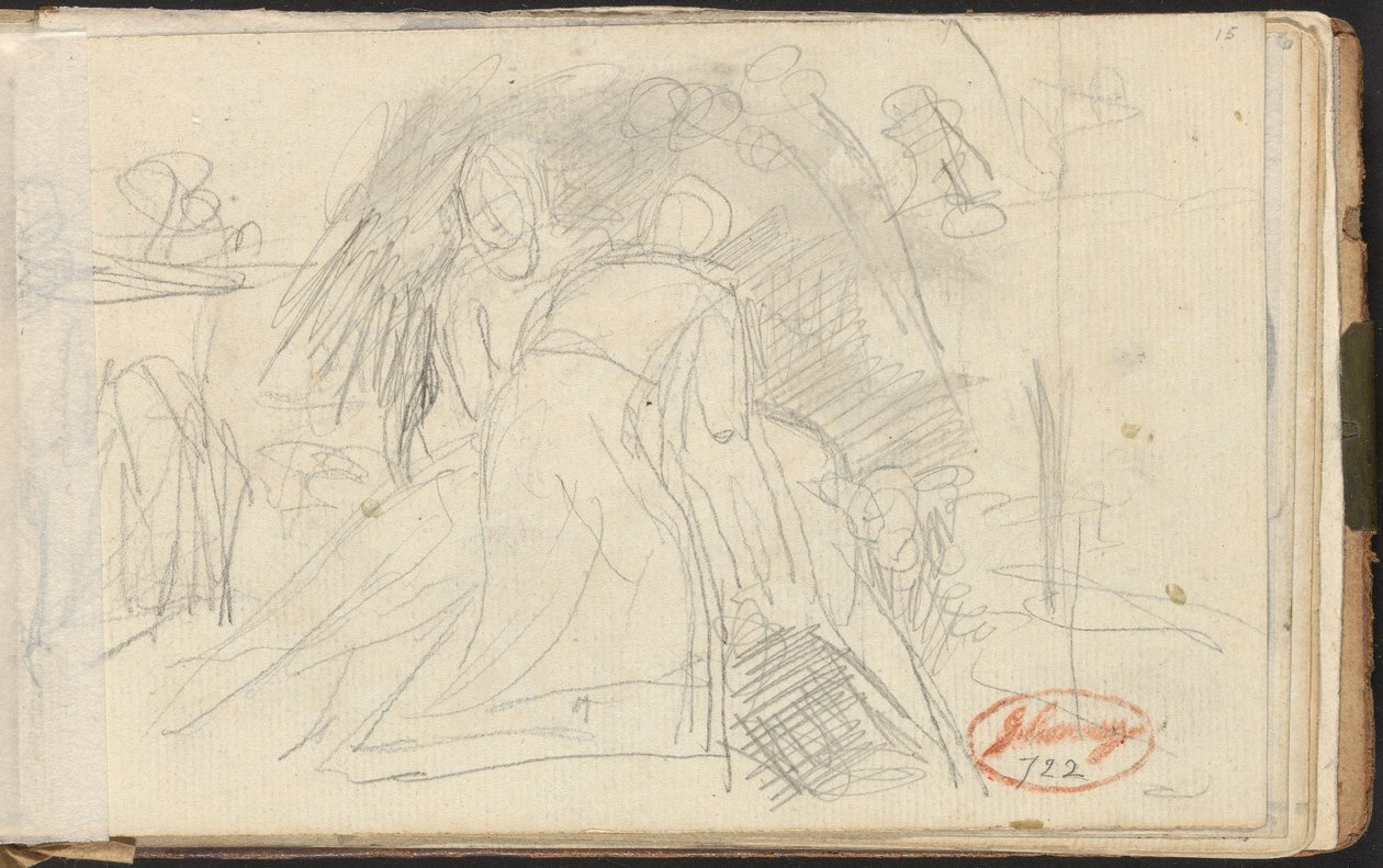 Dwie postacie podnoszące leżącą postać autorstwa George Romney