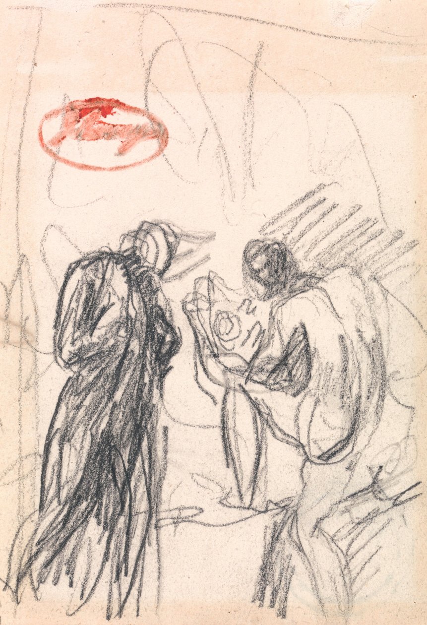 Dwie postacie, z jednym klęczącym nagim mężczyzną autorstwa George Romney