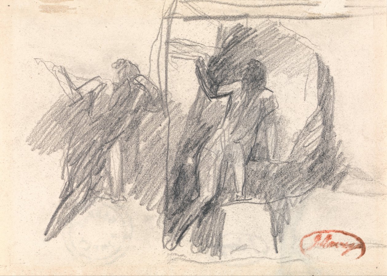 Dwa szkice półklęczącej postaci autorstwa George Romney