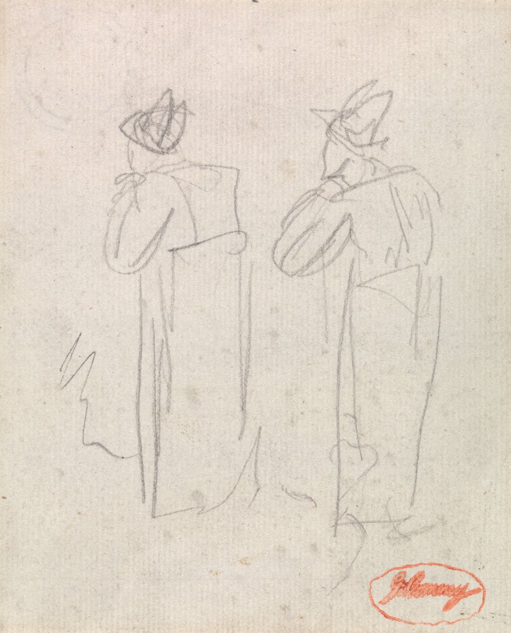 Dwie stojące postacie w wysokich kapeluszach autorstwa George Romney
