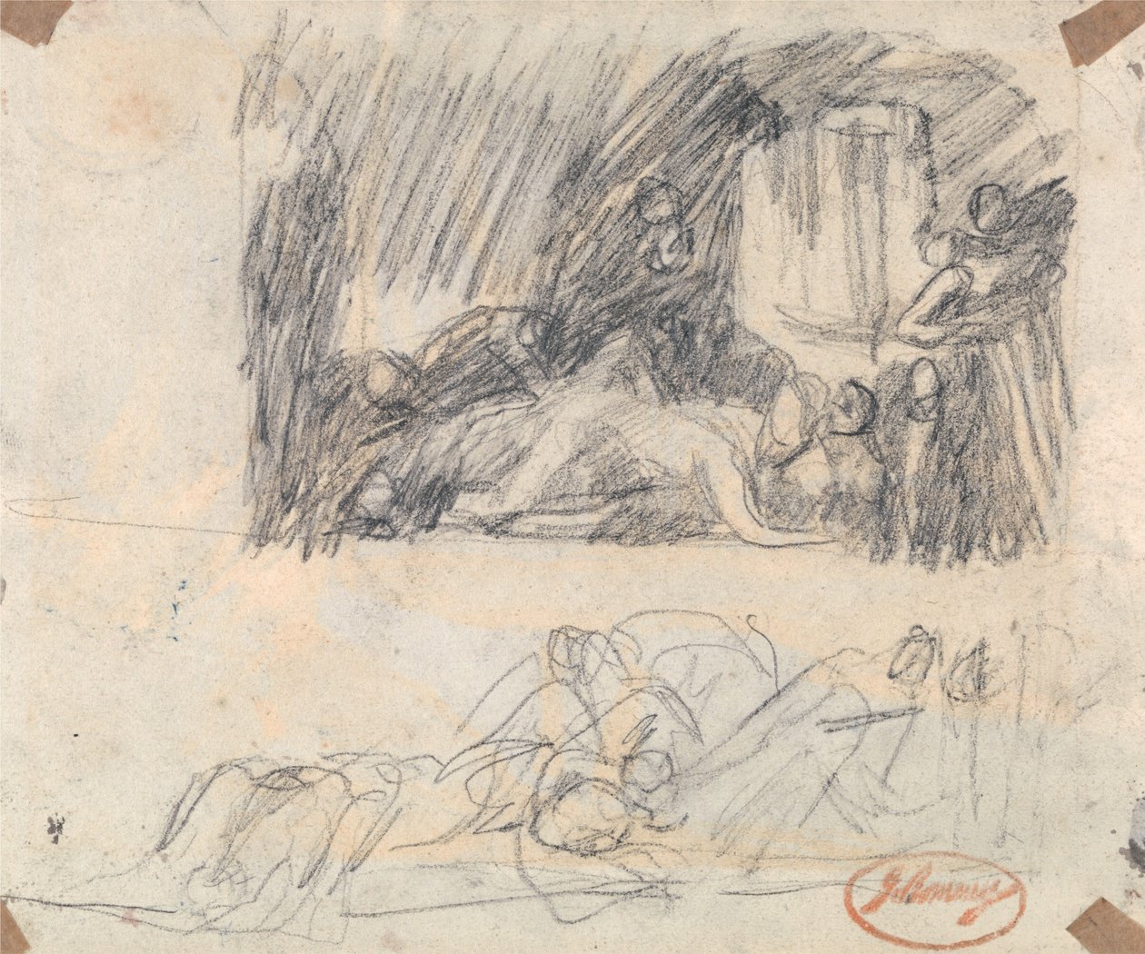 Dwa szkice przedstawiające Johna Howarda odwiedzającego lazaret autorstwa George Romney