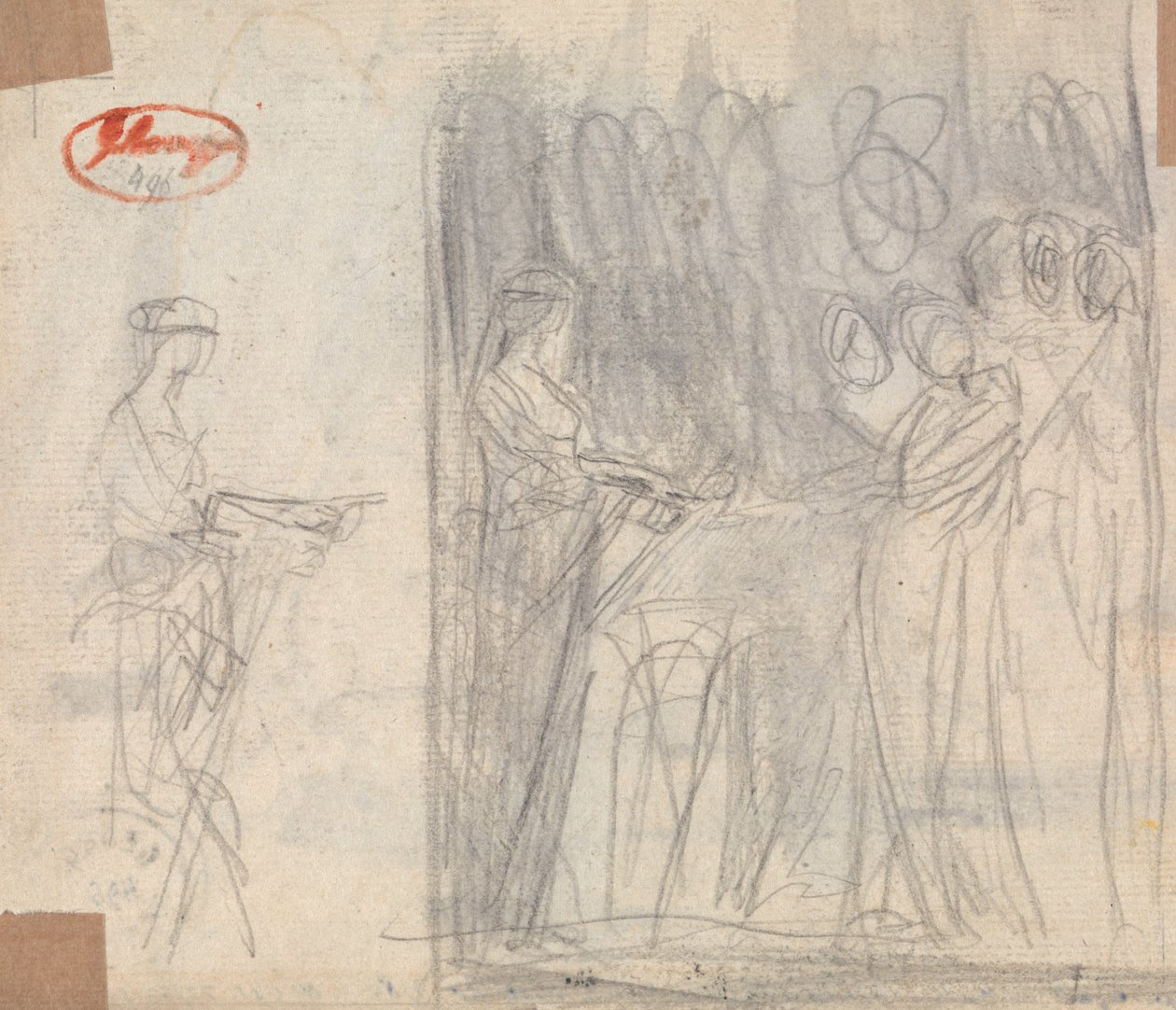Dwa szkice do obrazu „Inicjacja wiejskiej nimfy” autorstwa George Romney