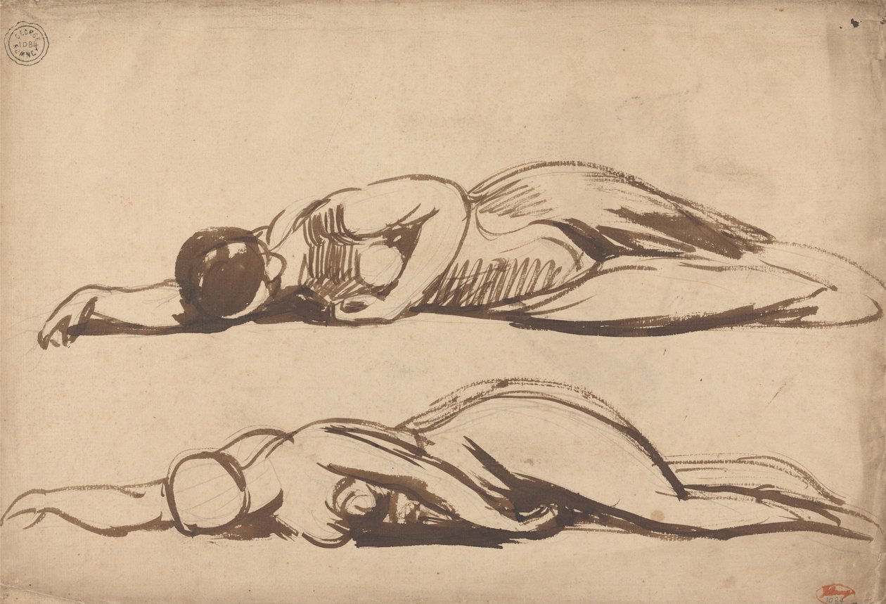 Dwa studia przedstawiające kobietę leżącą, prawdopodobnie św. Cecylię autorstwa George Romney