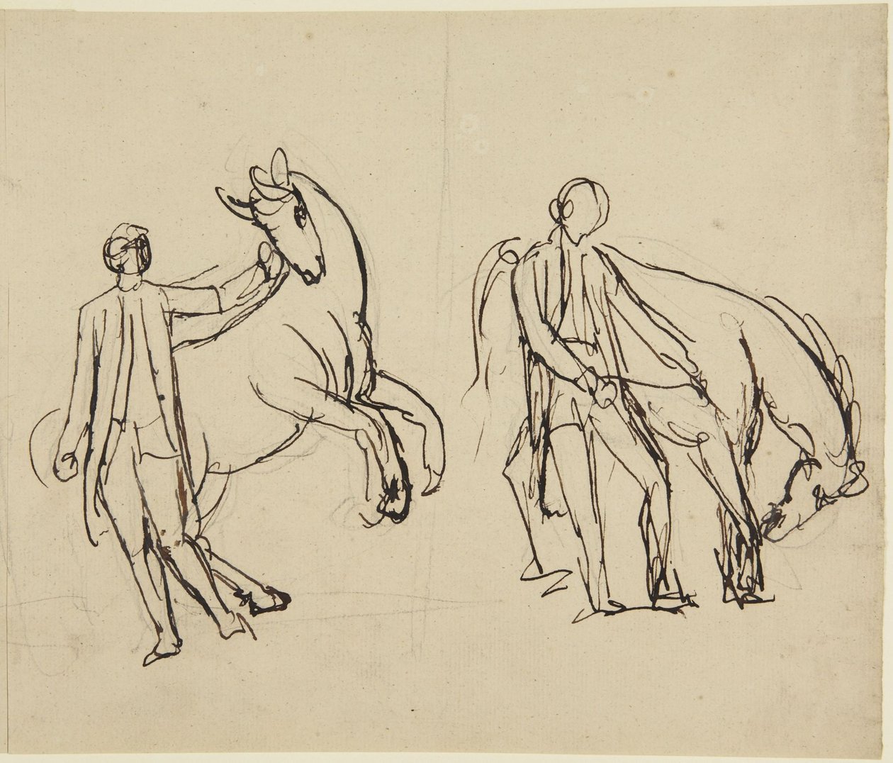 Dwa szkice do portretu mężczyzny z koniem autorstwa George Romney