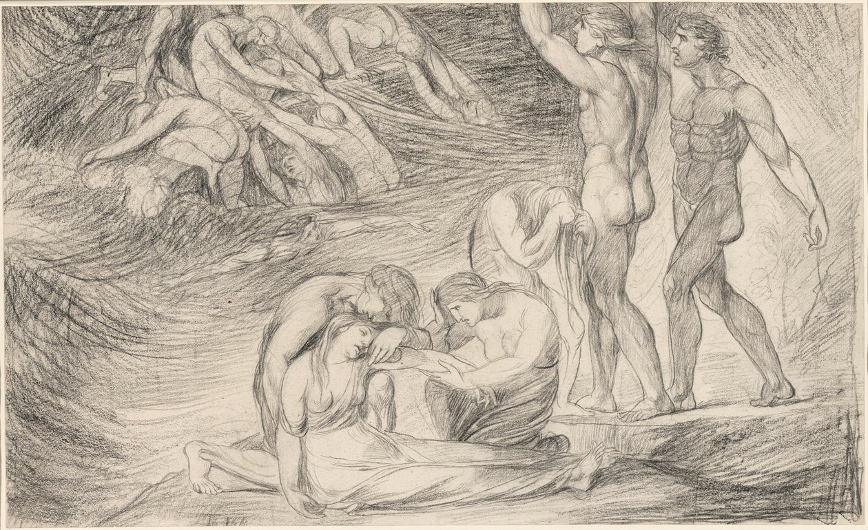 Viola przetrwała wrak statku u wybrzeży Ilirii, z „Wiecy dwunastej” autorstwa George Romney