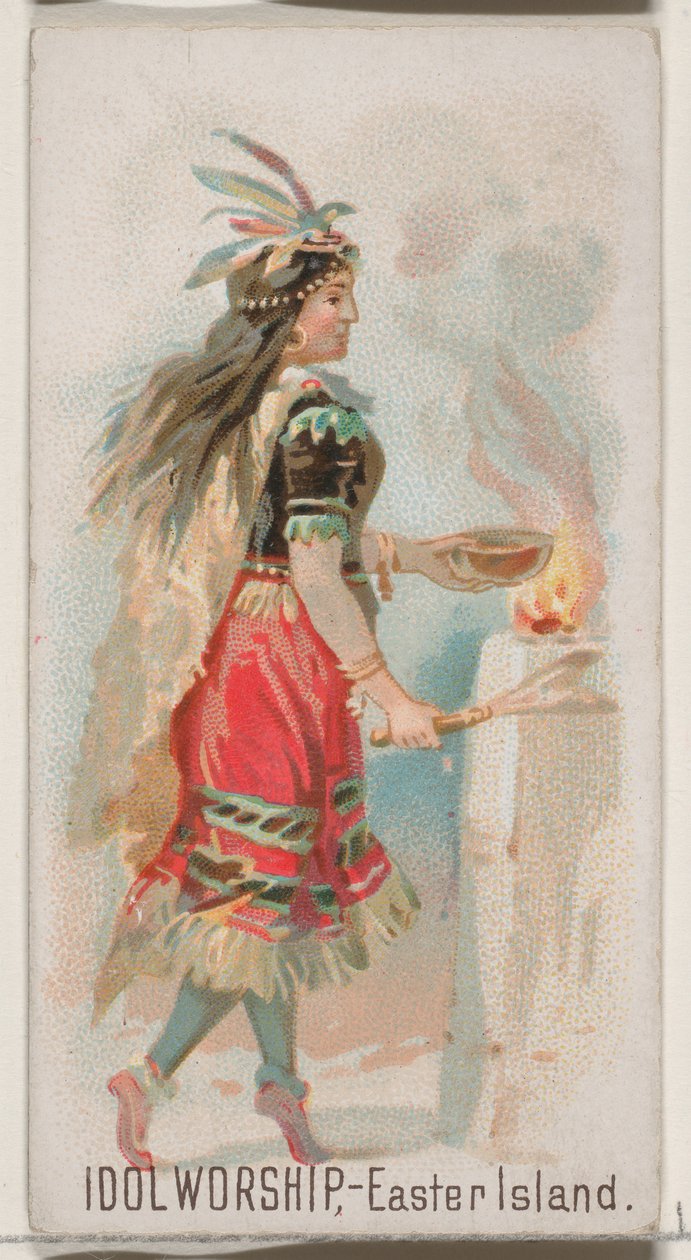 Idol Worship, Easter Island, z serii Holidays N80 dla papierosów marki Duke, 1890., 1890. autorstwa George S. Harris and Sons