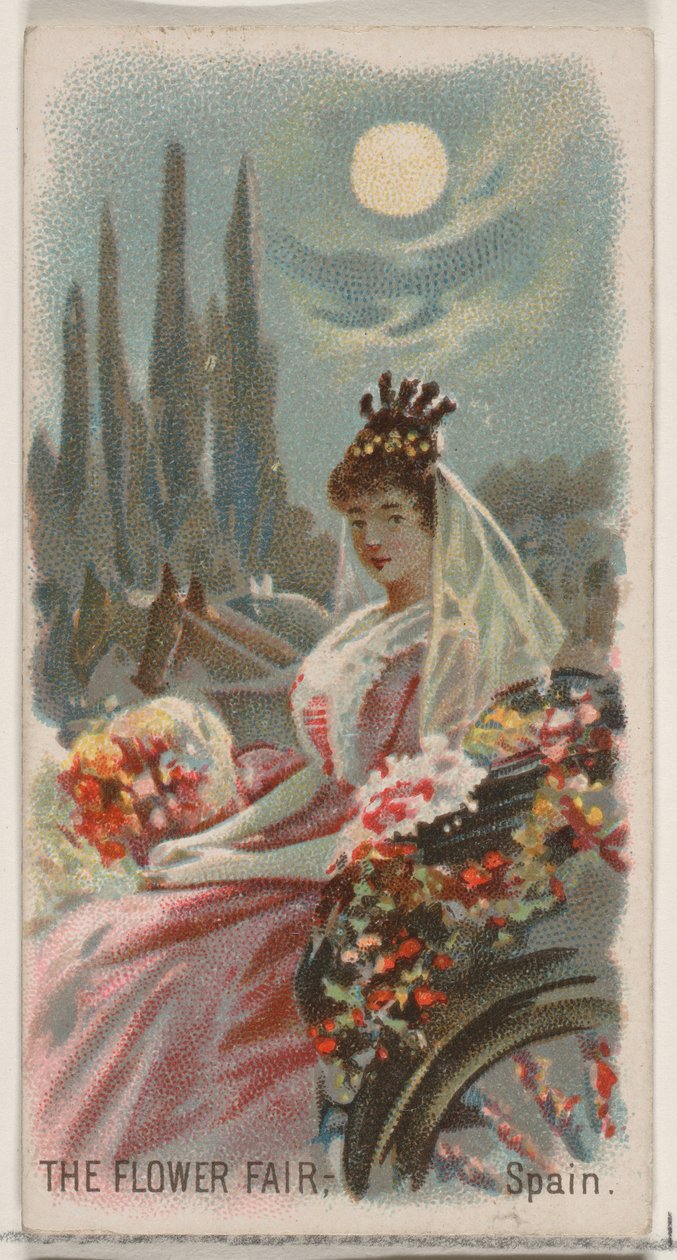 Targi Kwiatowe, Hiszpania, z serii Holidays N80 dla papierosów marki Duke, 1890., 1890. autorstwa George S. Harris and Sons