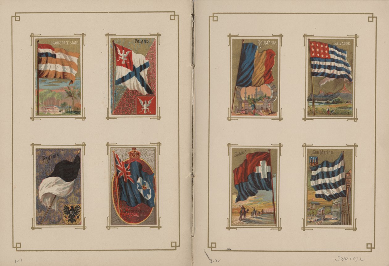 Flagi wszystkich narodów i Stanów Zjednoczonych Ameryki - strony 21 i 22, 1887 r. autorstwa George S. and Sons Harris