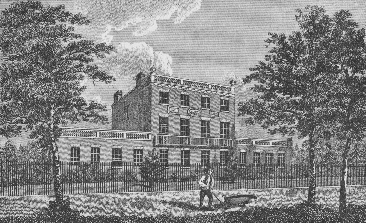 Dr Lettsoms House, Camberwell, ok. 1805, 1912. Artyści: Nieznani, George Samuel Elgood. autorstwa George Samuel Elgood