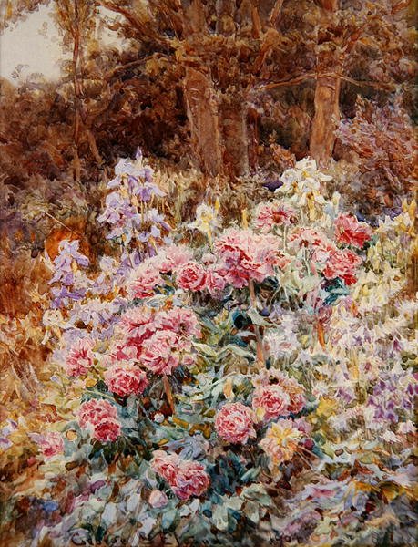 Piwonie i Iris autorstwa George Samuel Elgood