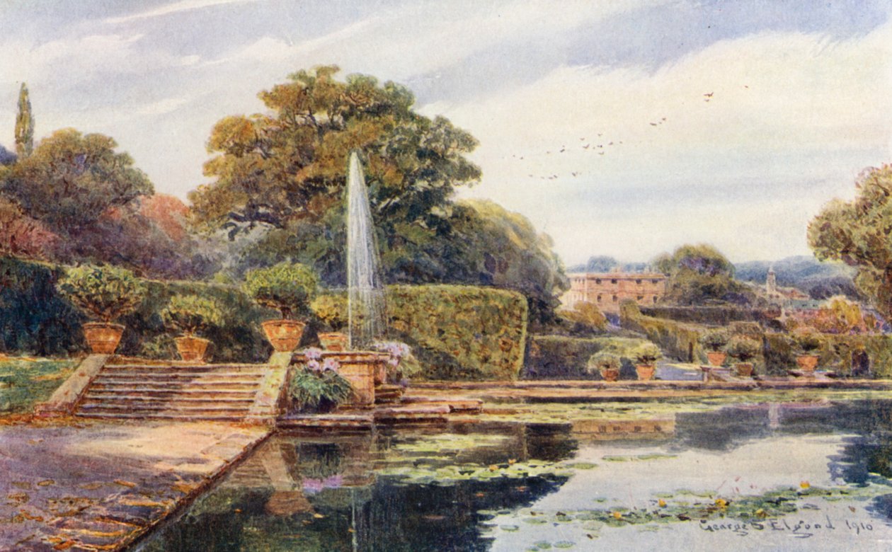 Jezioro w Bramham Park, Yorkshire (kolorowa litografia) autorstwa George Samuel Elgood