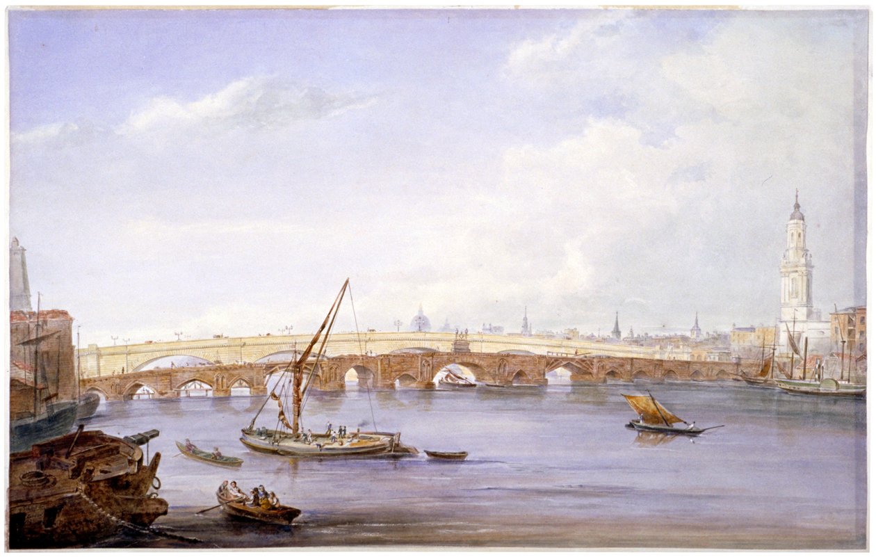 Stare i nowe mosty londyńskie, Londyn, 1831. autorstwa George Scharf