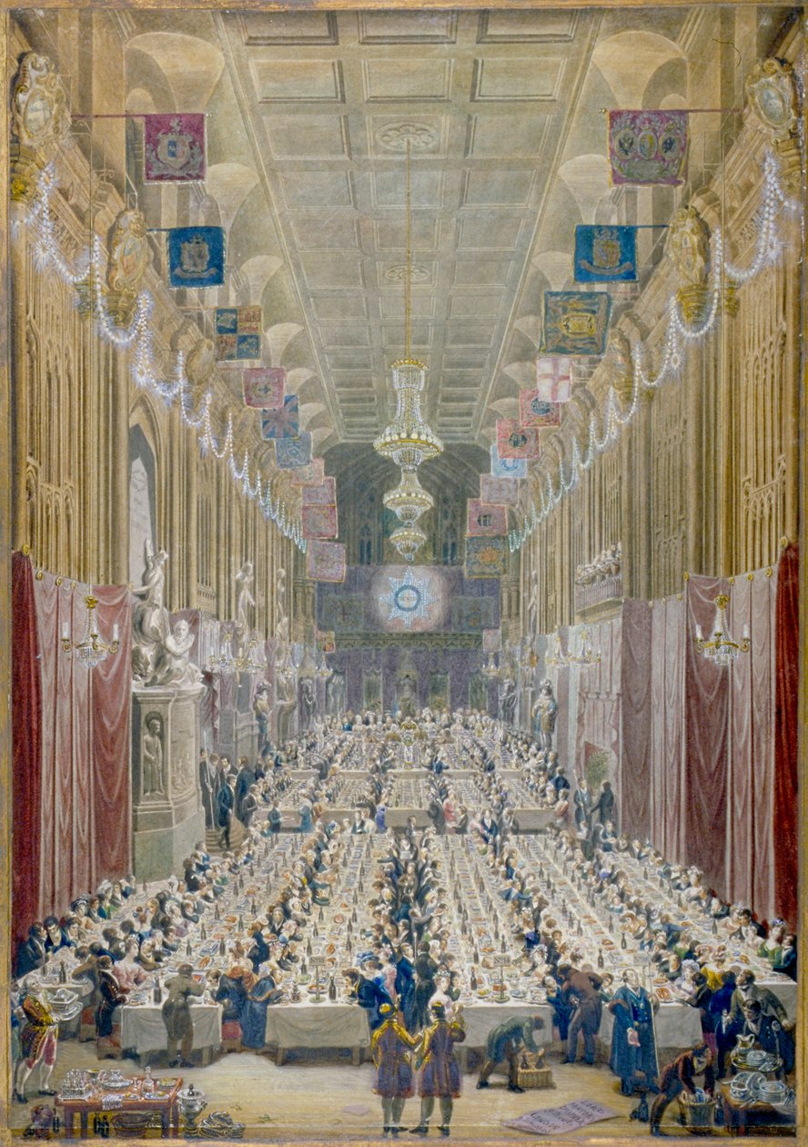 Widok na kolację burmistrza w Guildhall, City of London, 1828 autorstwa George Scharf