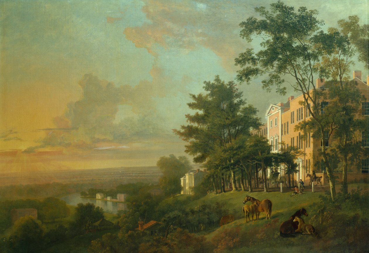 Widok na Tamizę z tarasu królowej, Richmond Hill, Londyn (olej na płótnie) autorstwa George Senior Barrett
