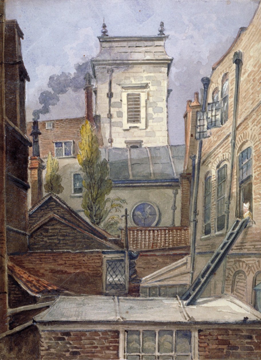 Wieża kościoła St George Botolph Lane, City of London, c1830. autorstwa George Shepheard