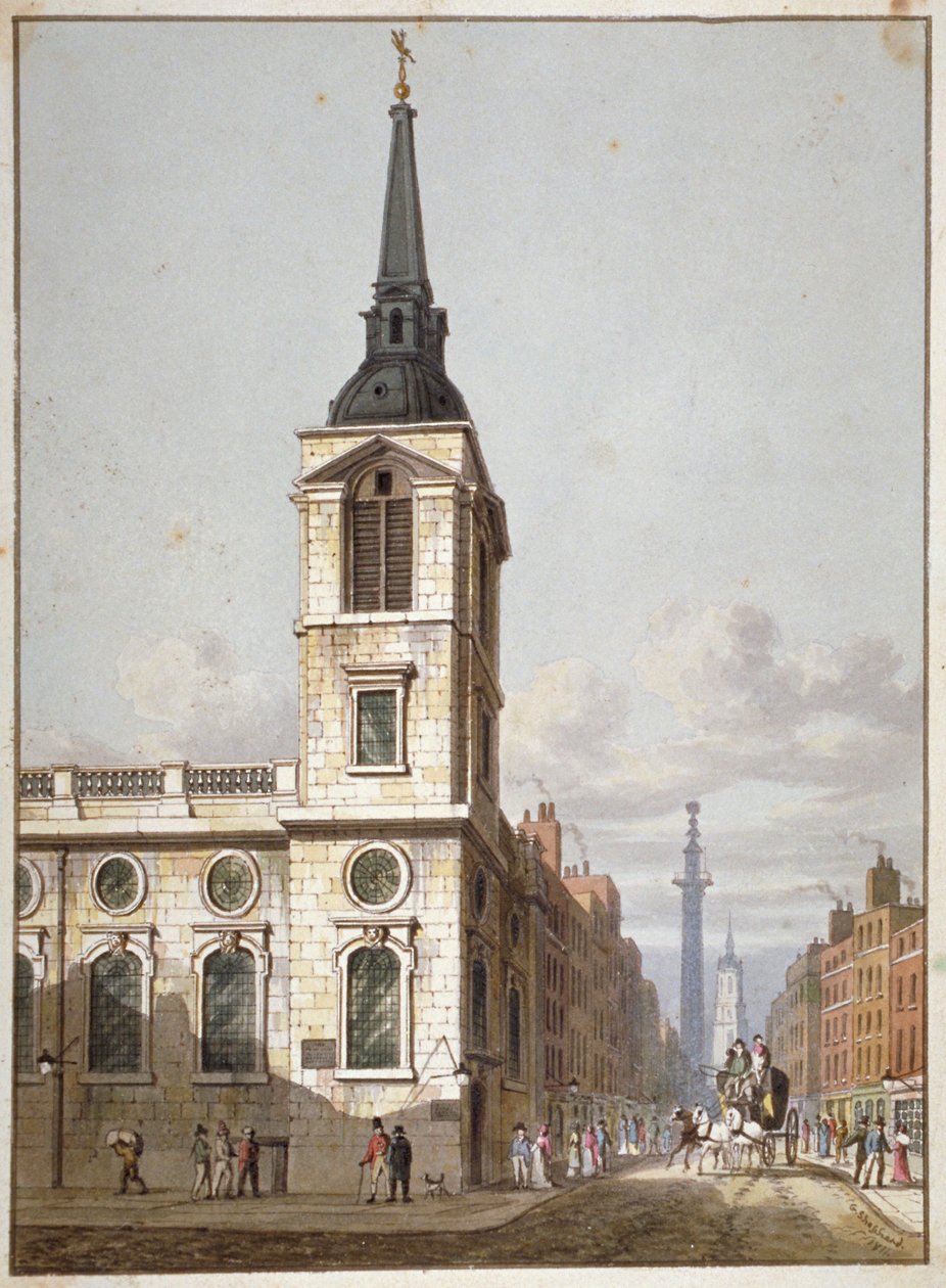 Kościół St Benet Gracechurch i Gracechurch Street, City of London, 1811 autorstwa George Shepherd