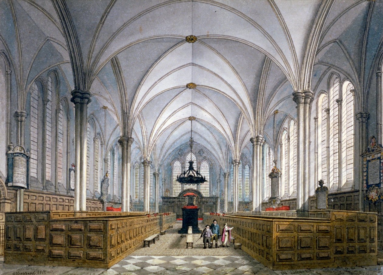 Widok wnętrza kościoła Temple, Londyn, 1811. autorstwa George Shepherd