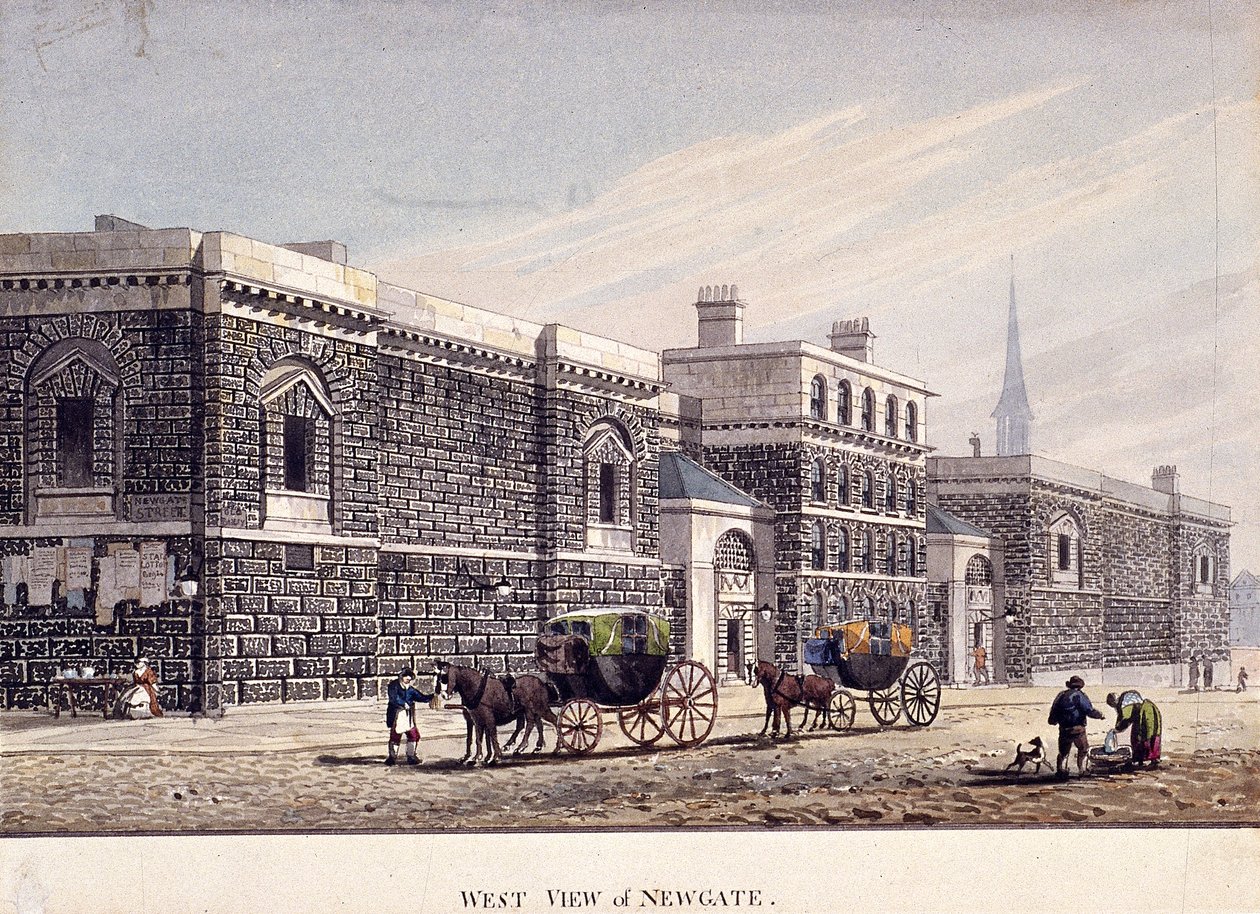 Więzienie Newgate, Old Bailey, Londyn, ok. 1815 r. autorstwa George Shepherd