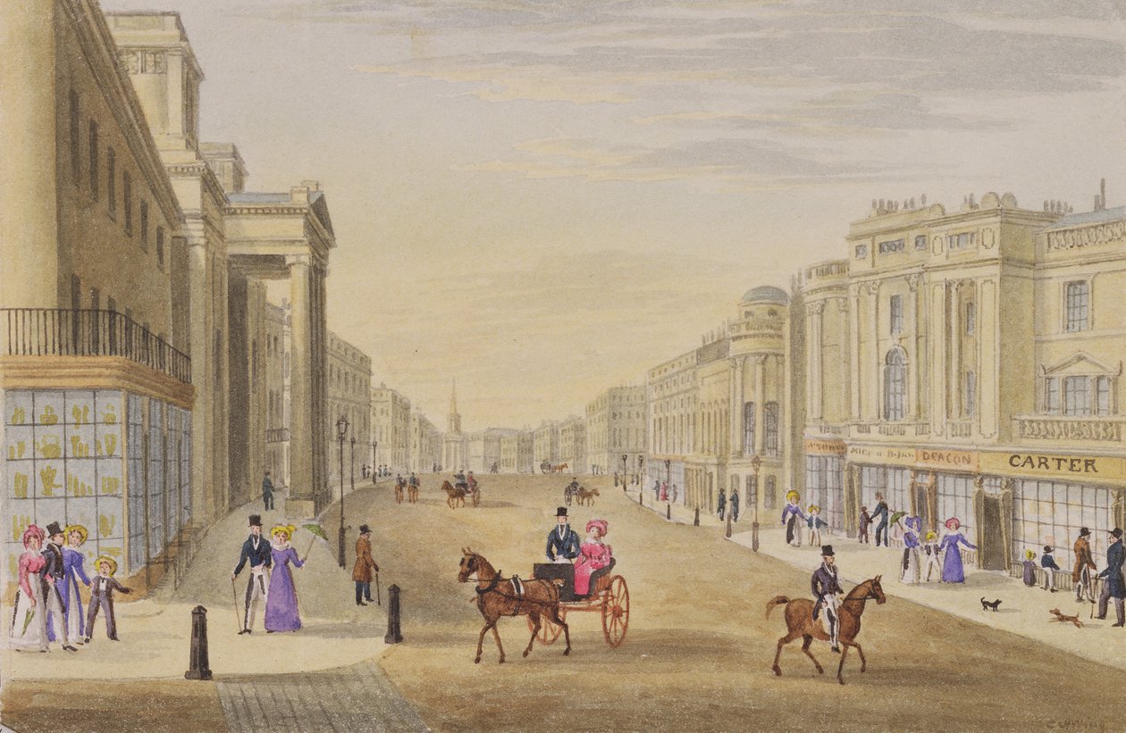 Regent Street, patrząc na północ od Hanover Street, ok. 1830 autorstwa George Shepherd