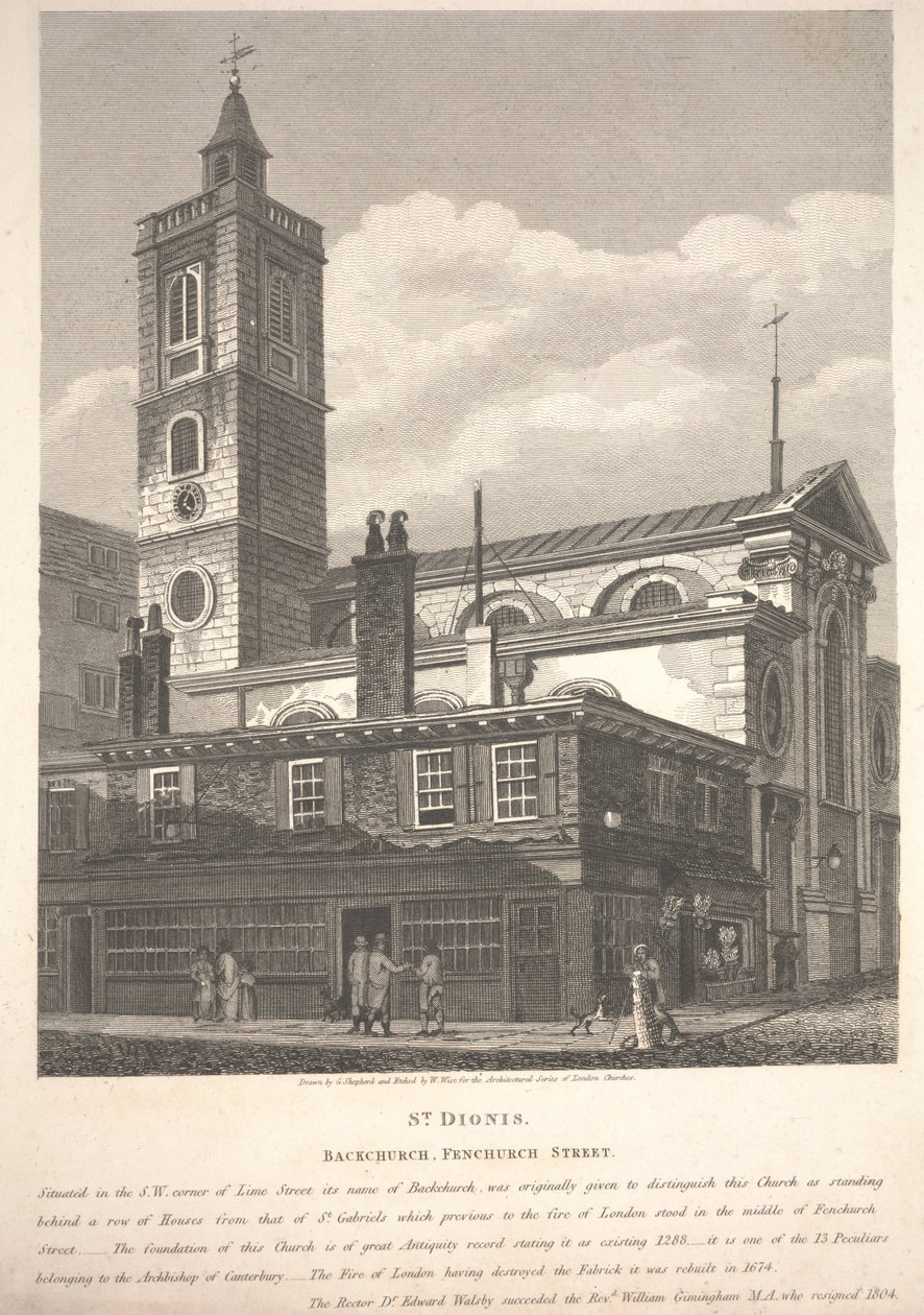 St. Dionis, Backchurch, Fenchurch Street, grawerowane przez Williama Wise autorstwa George Shepherd