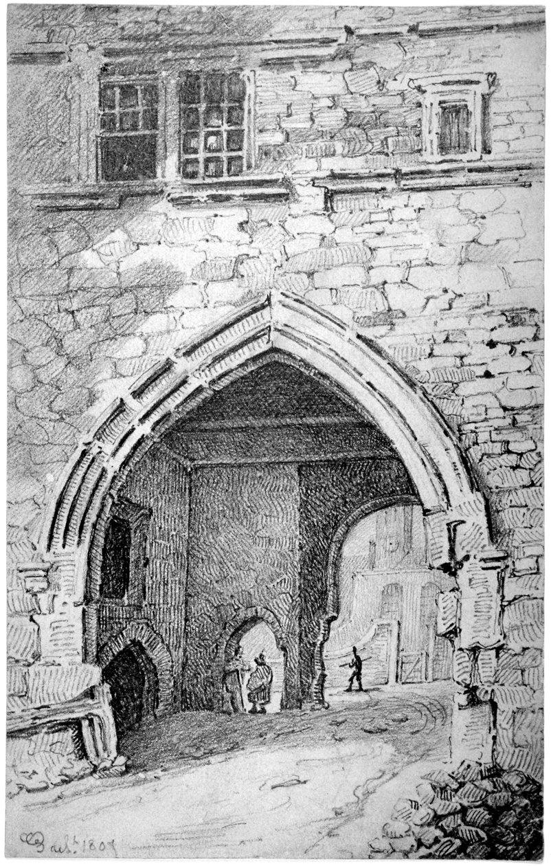 Widok Bramy Króla Jana w opactwie św. Zbawiciela, Bermondsey, Londyn, 1807 r. autorstwa George Shepherd