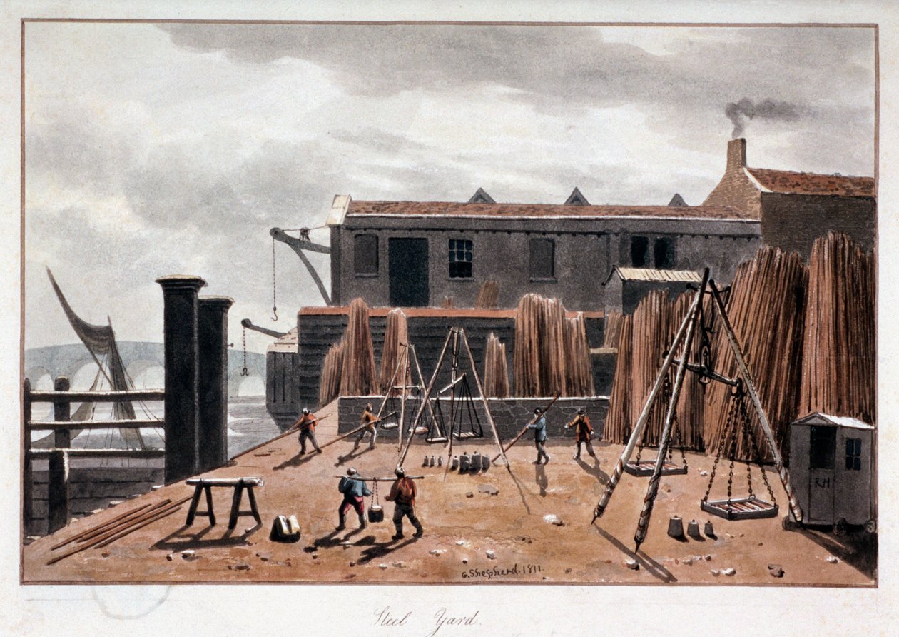 Widok Steelyard Wharf, Londyn, 1811 autorstwa George Shepherd