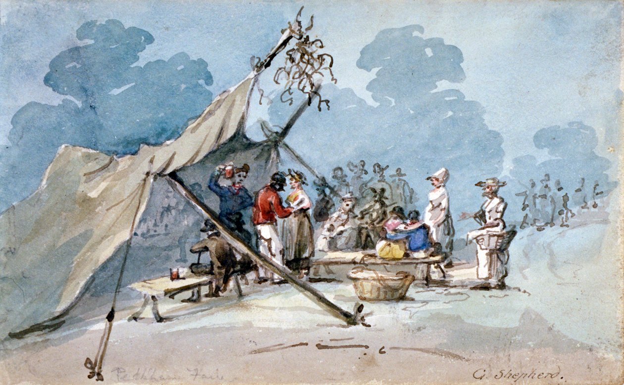 Widok ludzi biorących udział w targach Peckham Fair, Londyn, ok. 1820 r. autorstwa George Shepherd