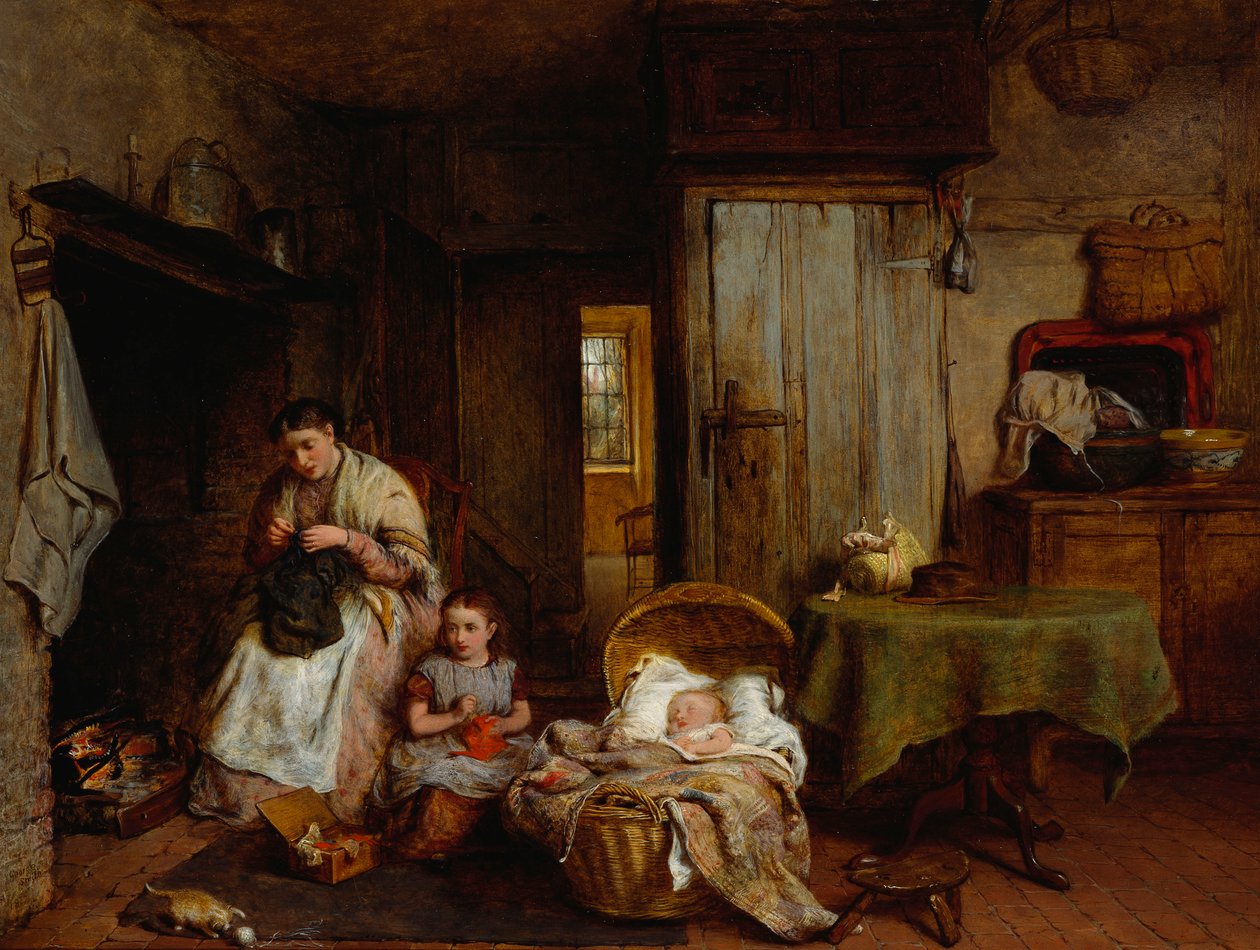 Lekcja szycia przy ogniu, 1867 autorstwa George Smith