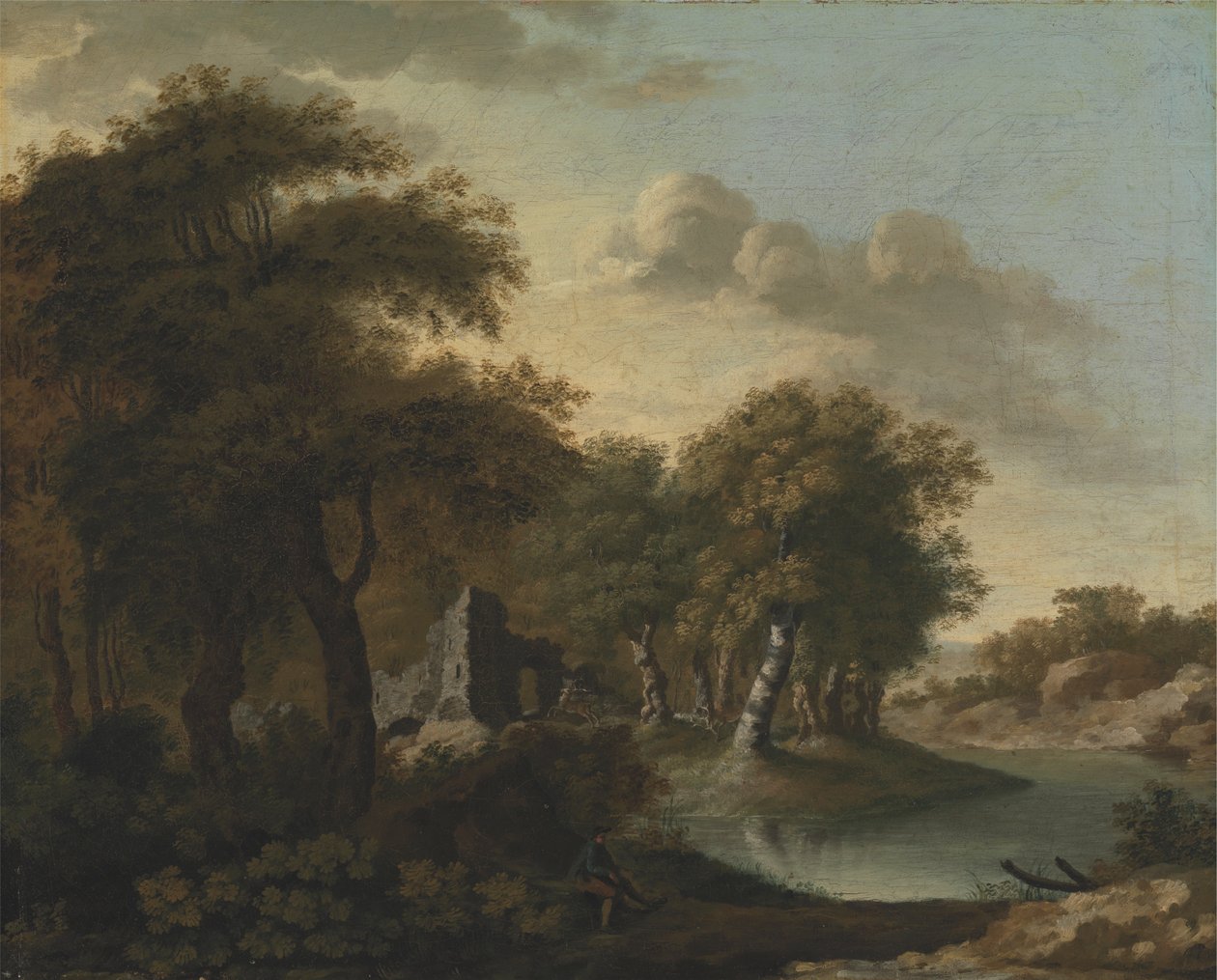 Widok w pobliżu Arundel, Sussex, z ruinami nad wodą autorstwa George Smith