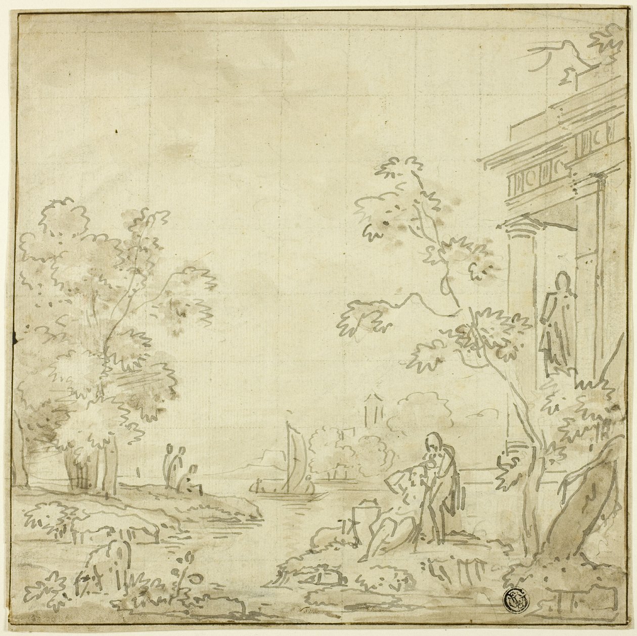 Scena portowa z postaciami, świątynia autorstwa George Smith of Chichester