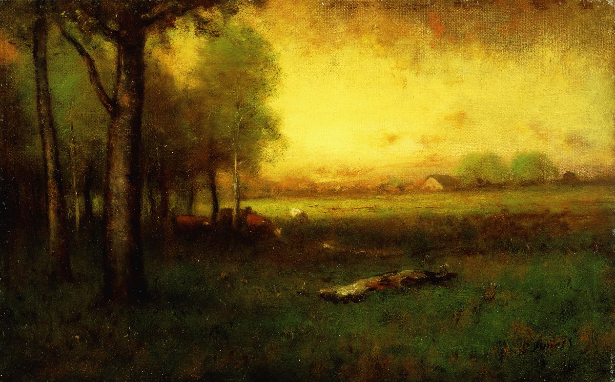 Krowy pasące się o zachodzie słońca, autorstwa George Snr. Inness