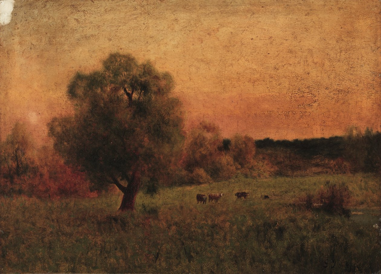 Krowy na polu (olej na płótnie) autorstwa George Snr. Inness