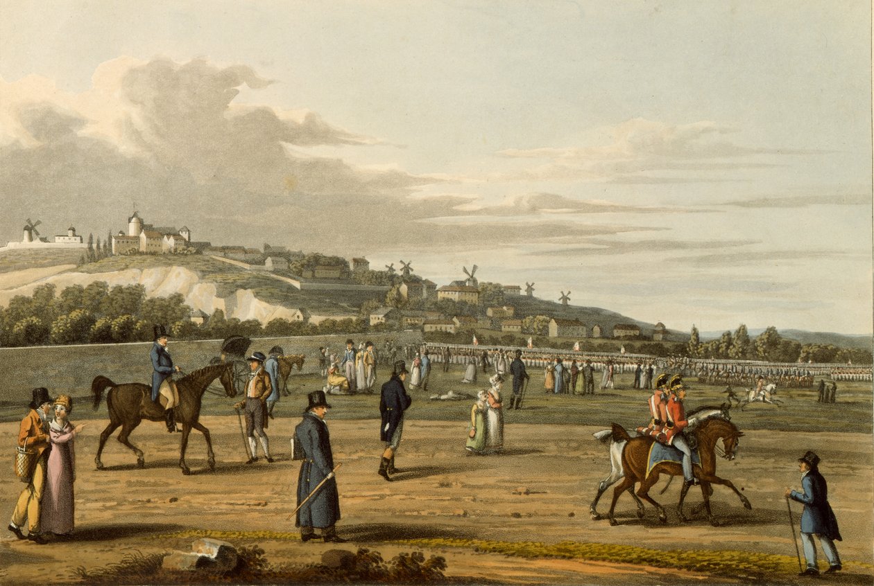 Recenzja oddziałów angielskich w Montmartre przez księcia Wellington, 21 października 1815, sztychowana przez M. Dubourga, 1817 autorstwa George Snr after Scharf