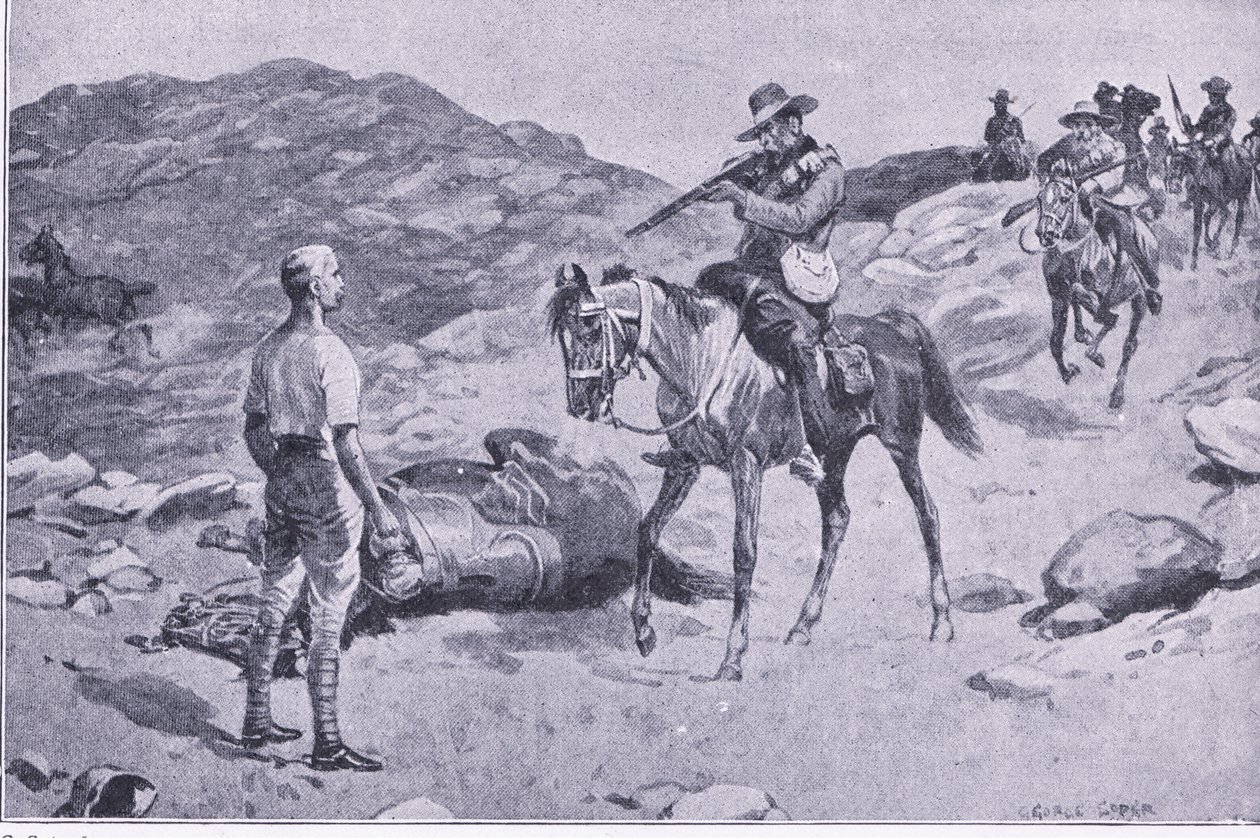 Dzielny czyn w marszu do Hoopstad, After Pretoria: The Guerilla War wydany przez Harmsworth Bros Limited 1901 autorstwa George Soper