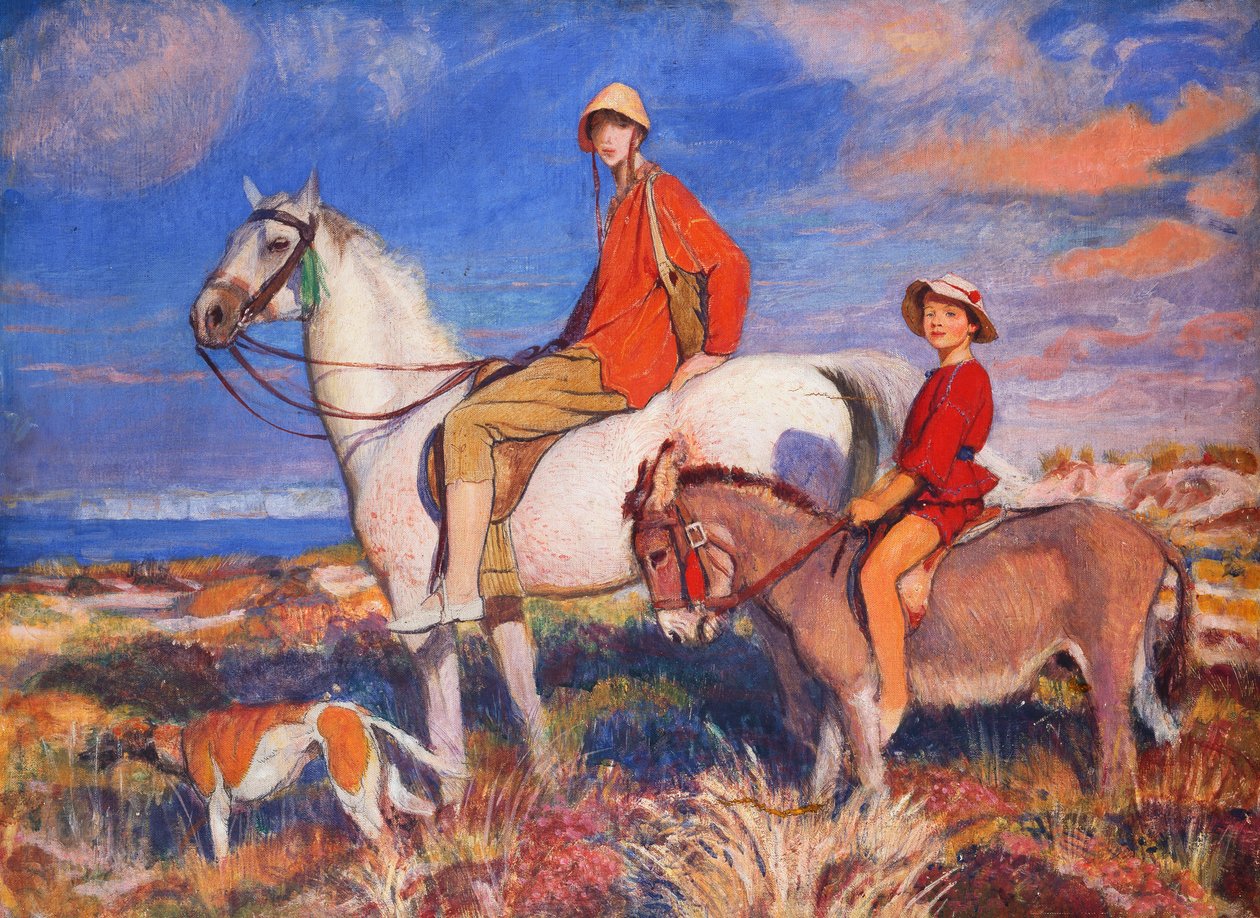 Hilda i Maria w Studland Bay, Dorset, ok. 1930 (olej na płótnie) autorstwa George Spencer Watson