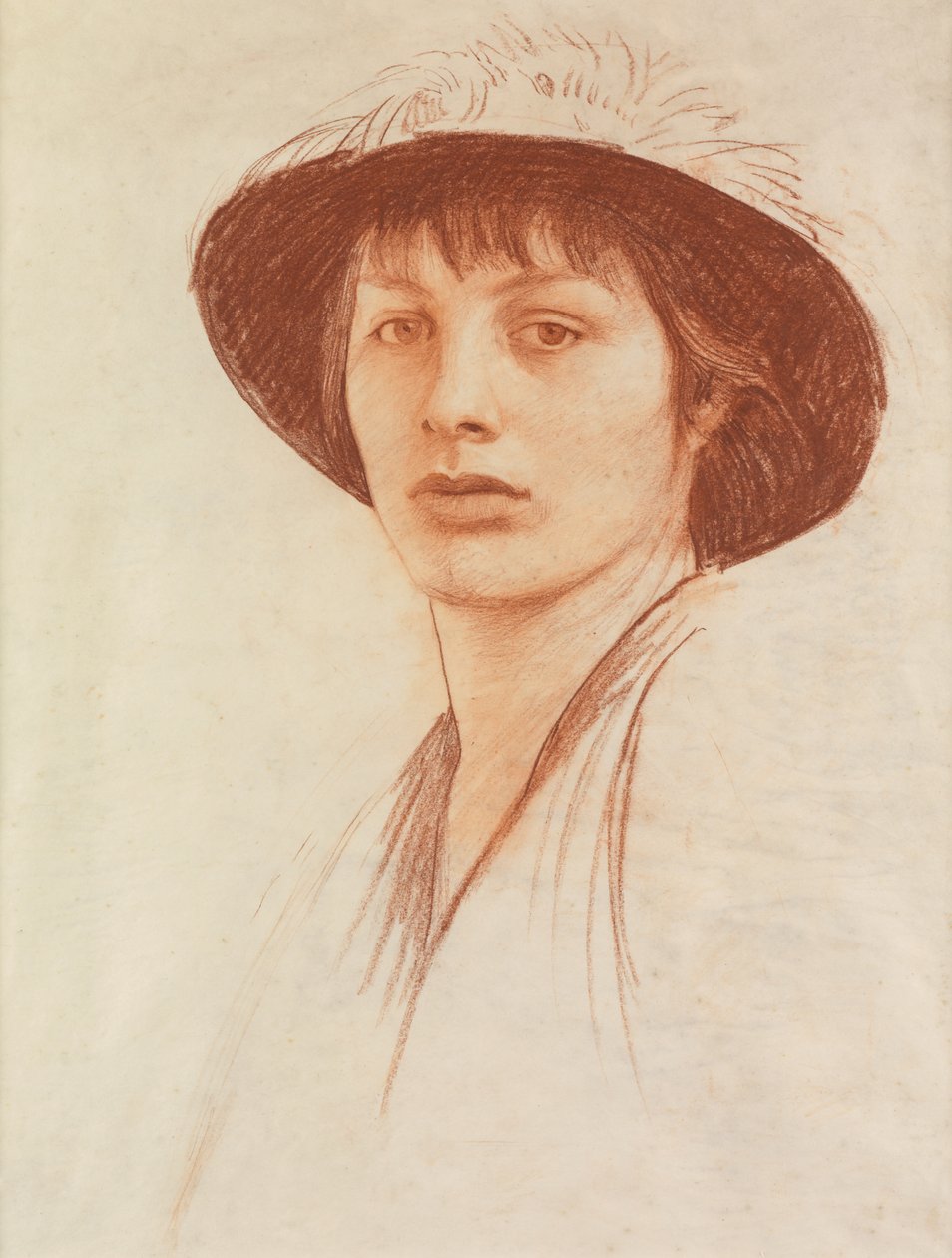 Kobieta w pierzastym kapeluszu (czerwona kreda na welinie) autorstwa George Spencer Watson